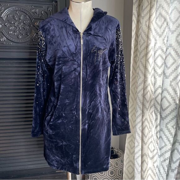Giuseppe Zanotti Y2K Sweatshirt Dress Velour Rhinestone Zip Up Hoodie 42 - Picture 1 of 9